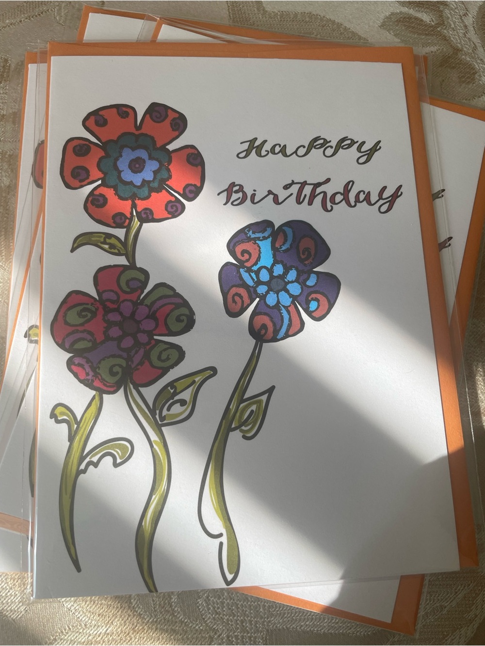 Happy Birthday Floral Cards — Multicolor Flowers 6 cards / 6 envelopes